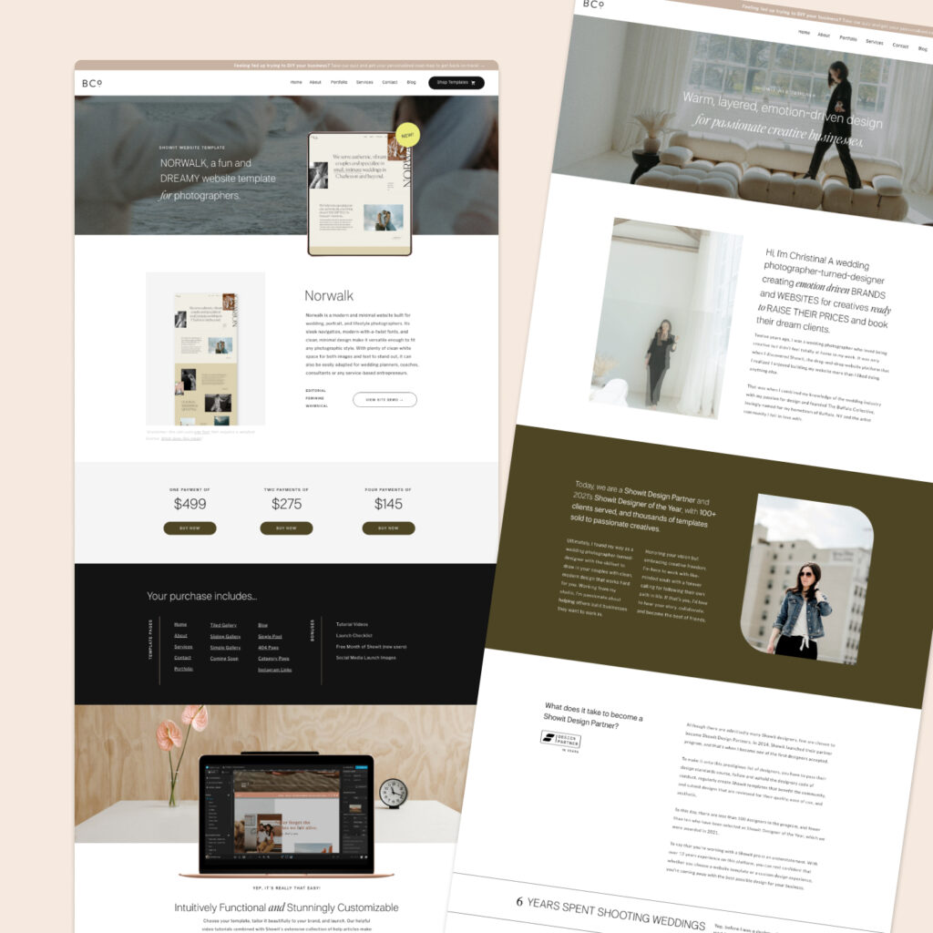 Showit template for photographers