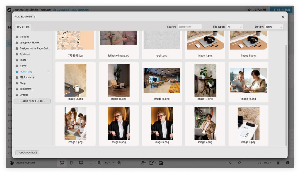 image library on a Showit website