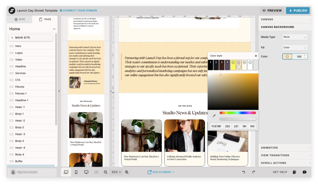 how to add background solid color on Showit