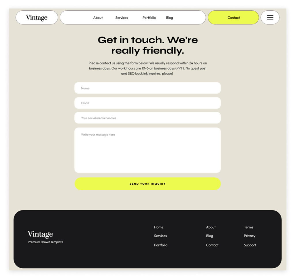 Showit contact form