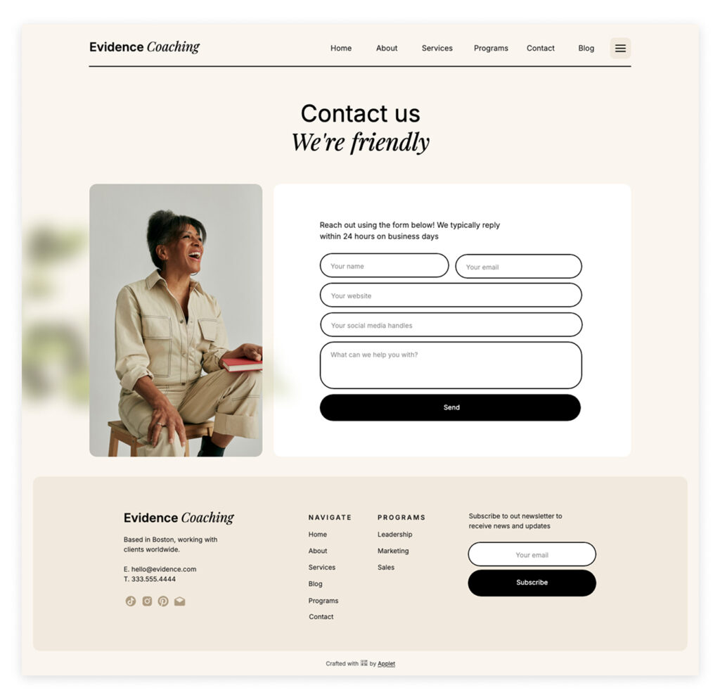 Showit contact page